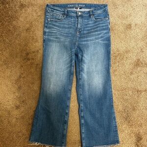 American eagle kick boot crop jeans 14 ae stretch frayed